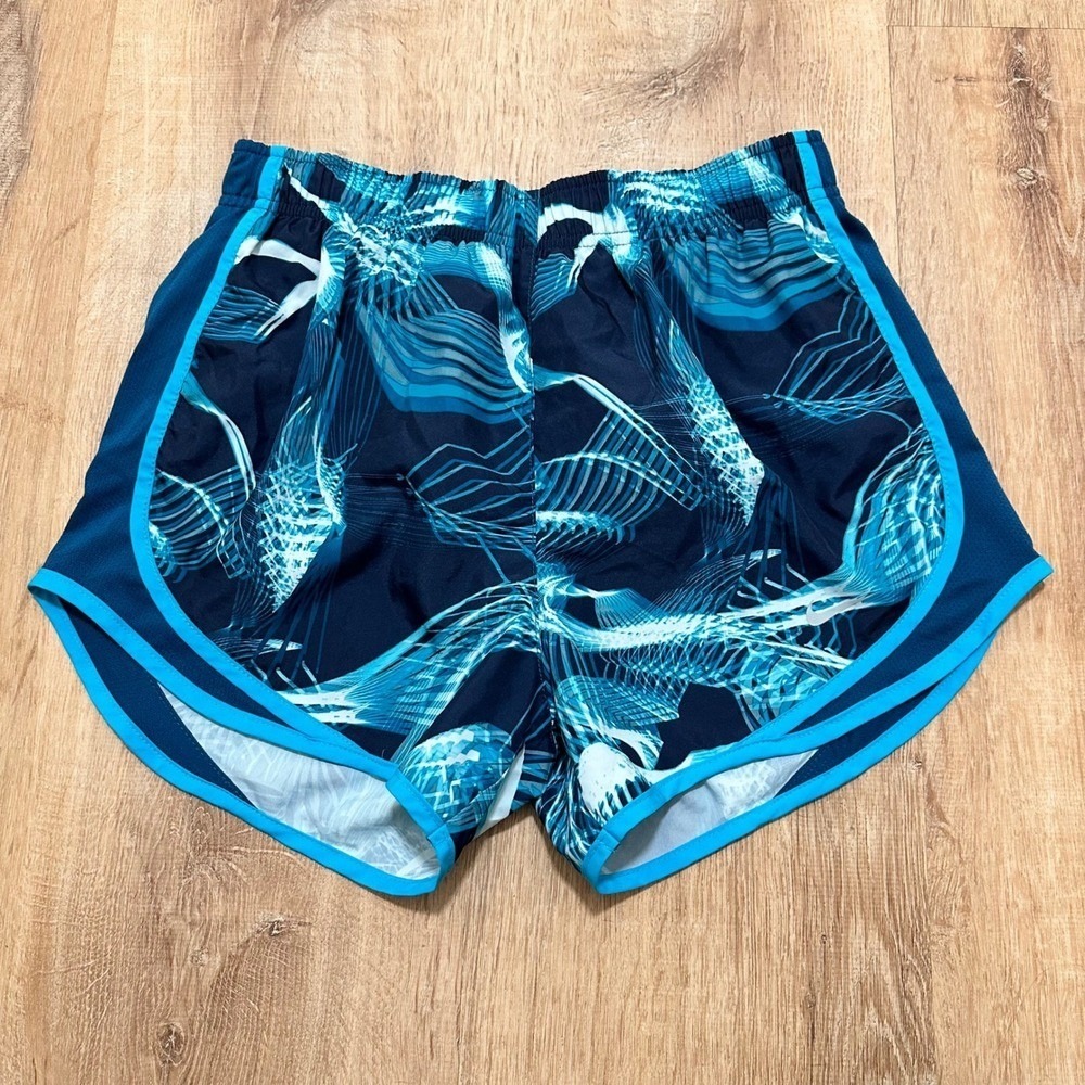 NIKE | Women's Dri-FIT Blue Abstract‎ Print Athletic Running Shorts, Size S